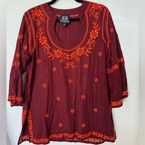 Maroon and orange embroidered top